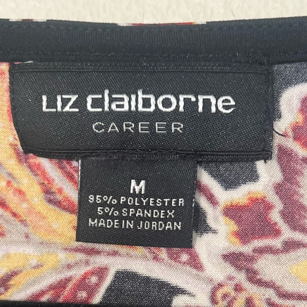 Liz Claiborne Career top women’s M business casual slinky keyhole floral black - Picture 4 of 9